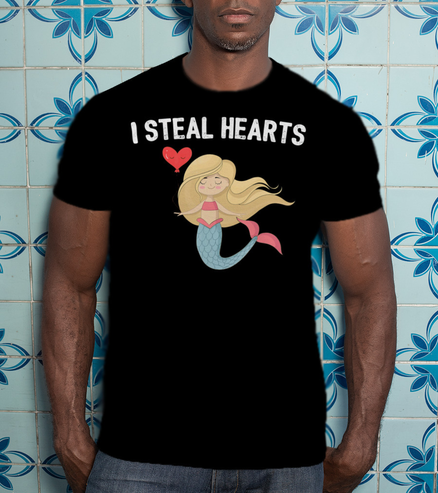 I Steal Hearts Funny Valentines Day Mermaid T-Shirt