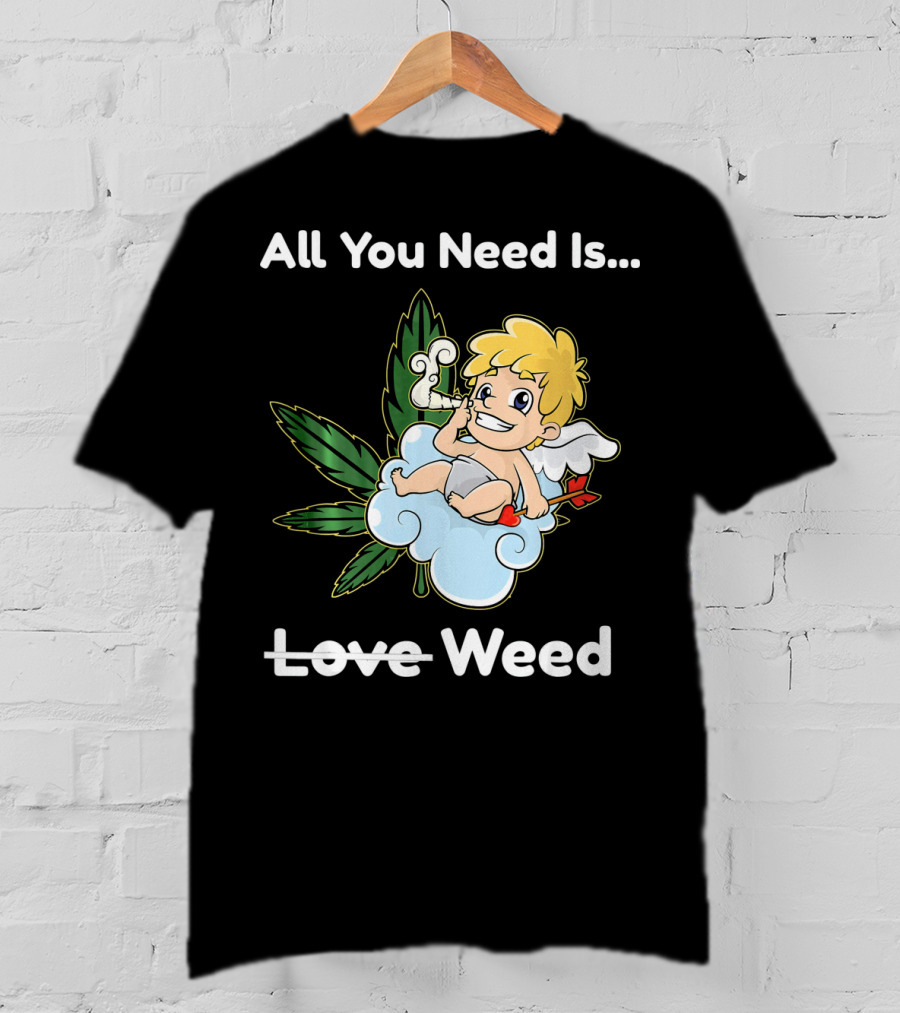 All You Need Is Weed Funny Valentines Day Cupid Smoki T-Shirt