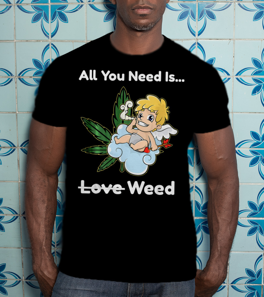 All You Need Is Weed Funny Valentines Day Cupid Smoki T-Shirt