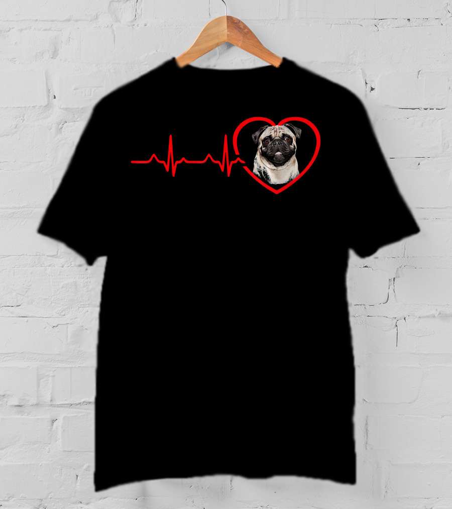 Funny Valentines Pug Heartbeat Dog Love T-Shirt