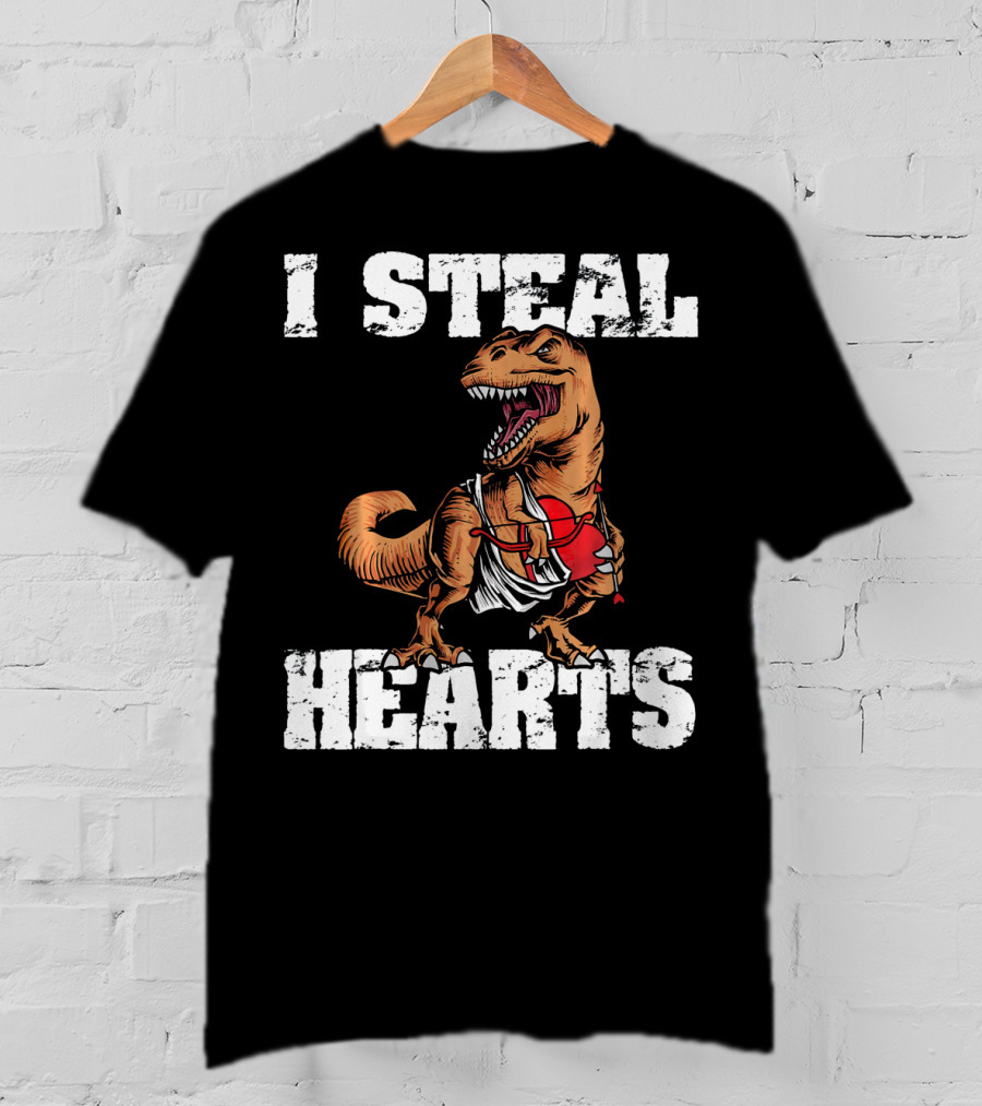 I Steal Hearts Funny Valentine Dinosaur Valentin T-Shirt