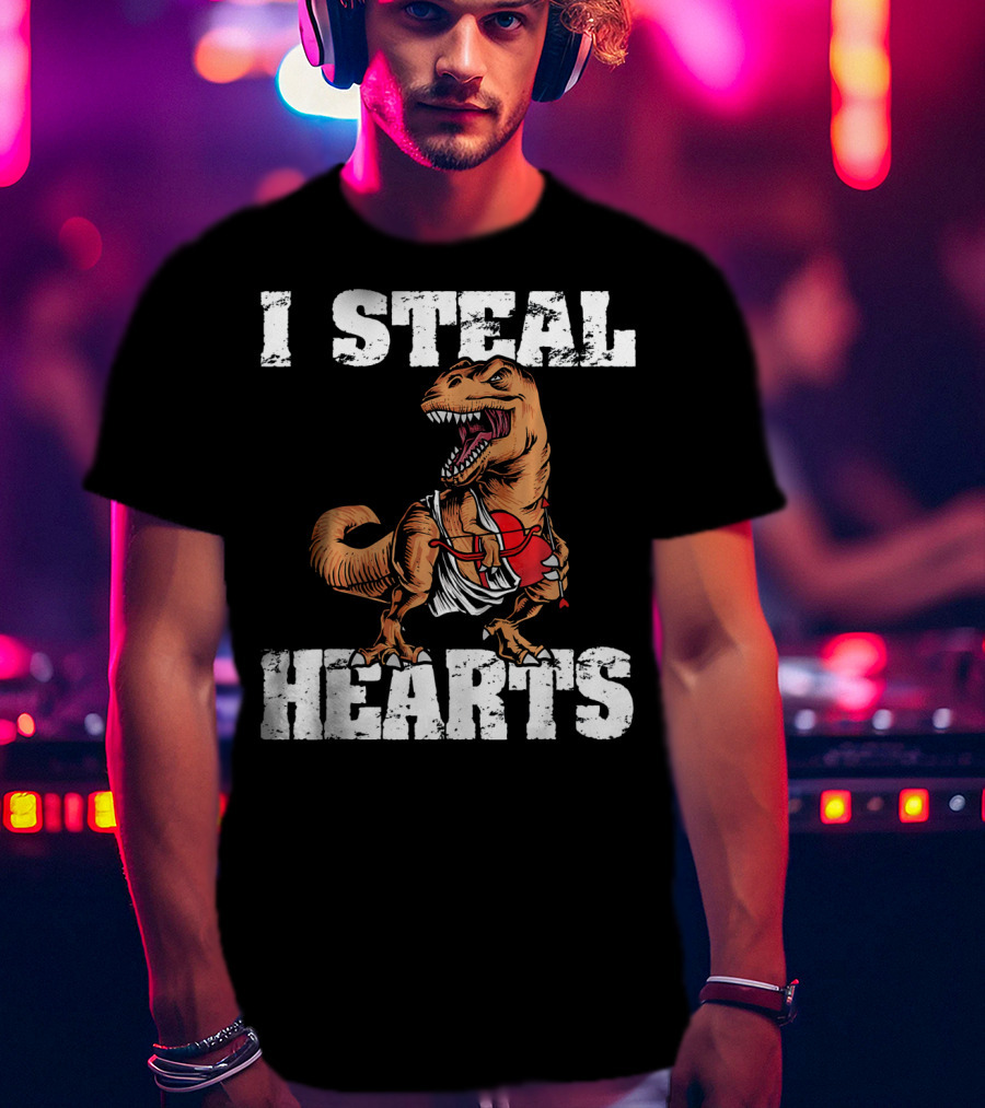 I Steal Hearts Funny Valentine Dinosaur Valentin T-Shirt