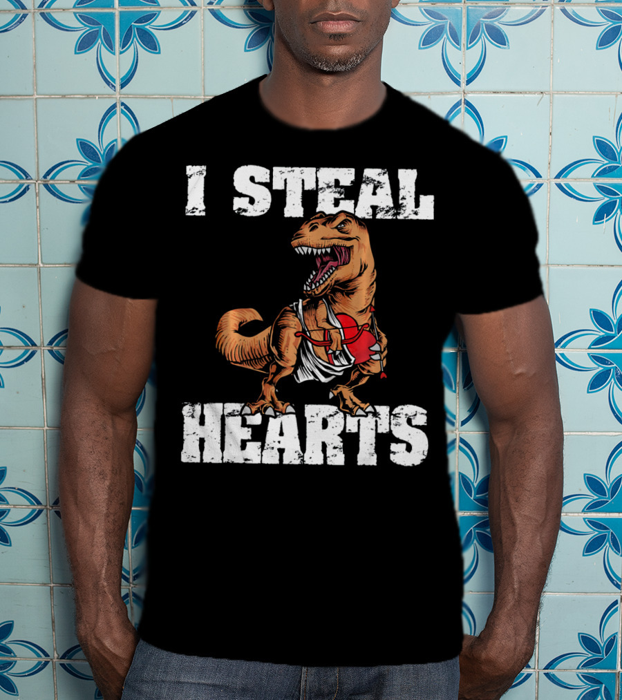 I Steal Hearts Funny Valentine Dinosaur Valentin T-Shirt