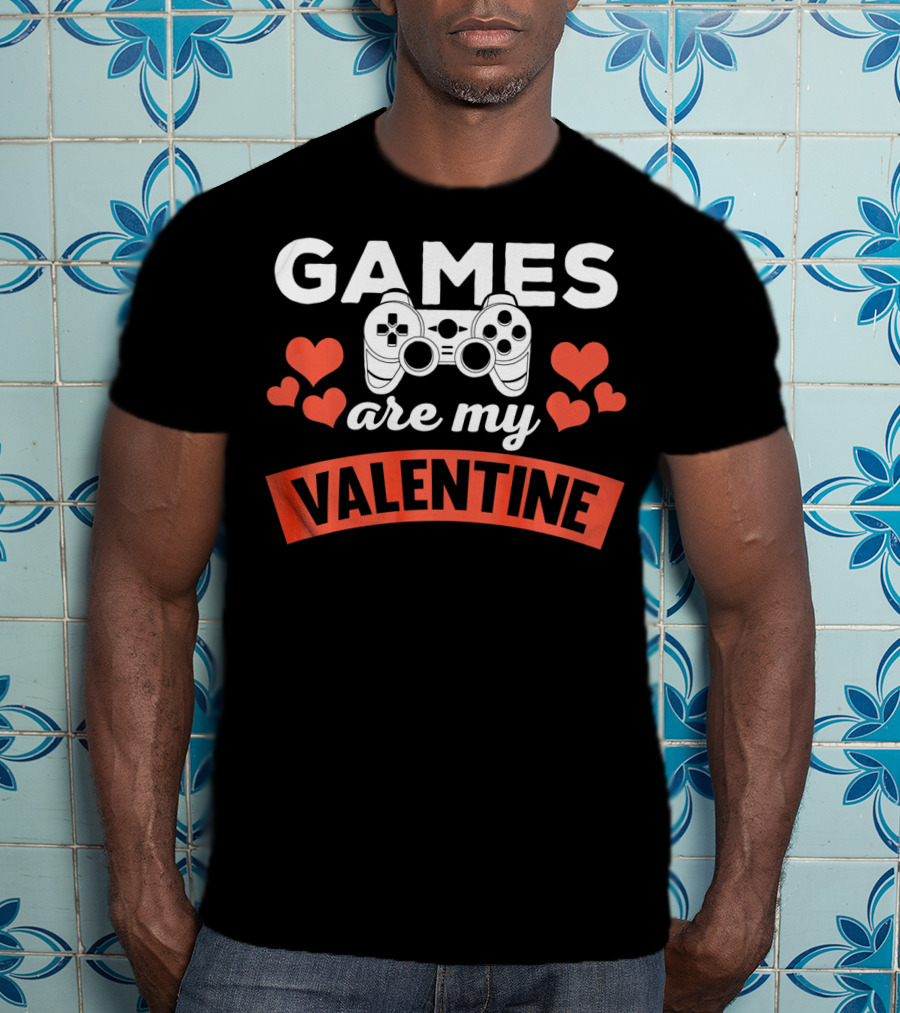 Games Are My Valentine Controller Hearts T-Shirt