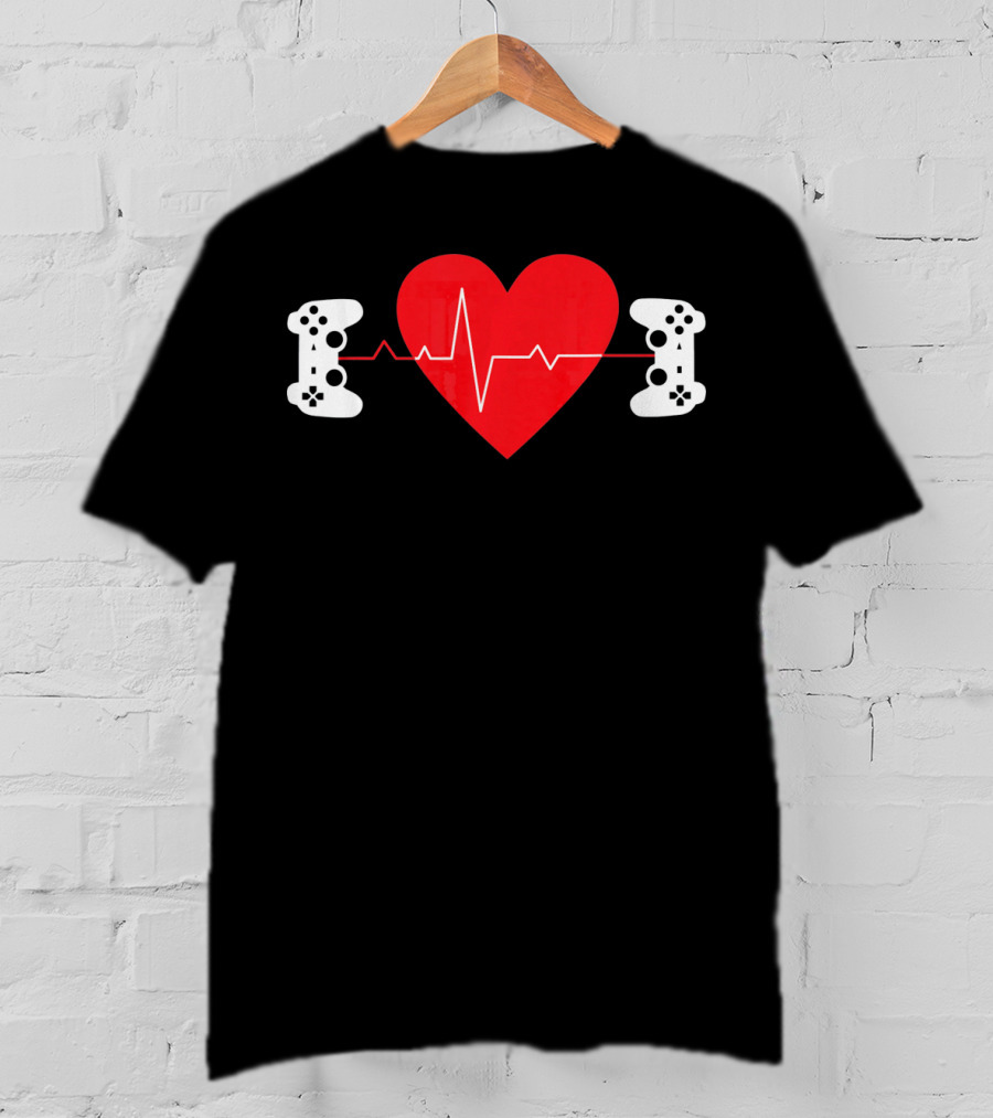 Gaming Valentine Hear Gamer Couple Controller Heartbeat T-Shirt