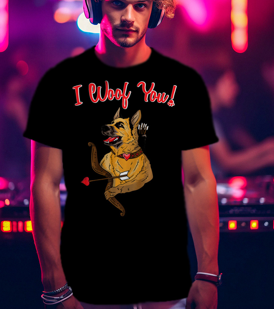 I Woof You German Shepherd Cupid With Heart Arrow Bow T-Shirt