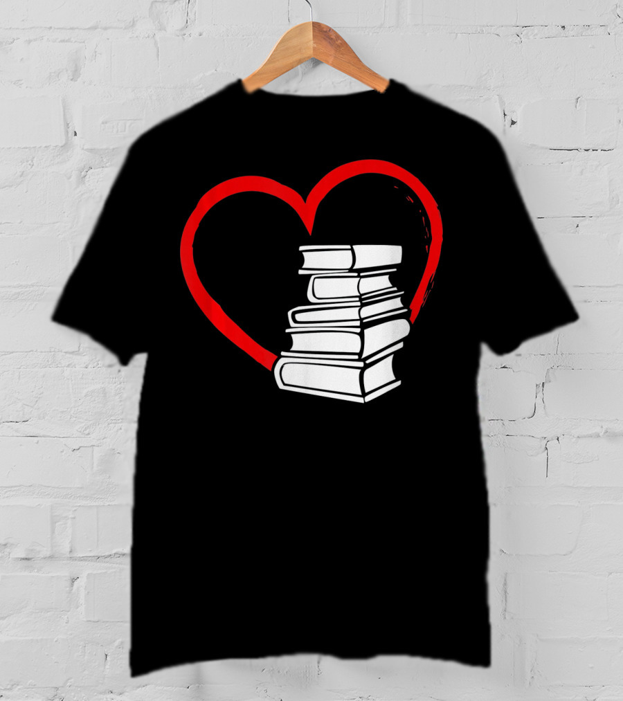 Heart And Book Stack For Book Lovers T-Shirt