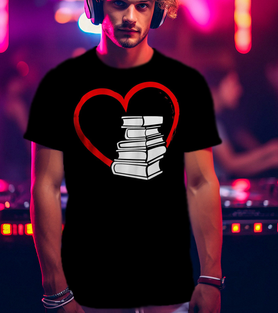 Heart And Book Stack For Book Lovers T-Shirt