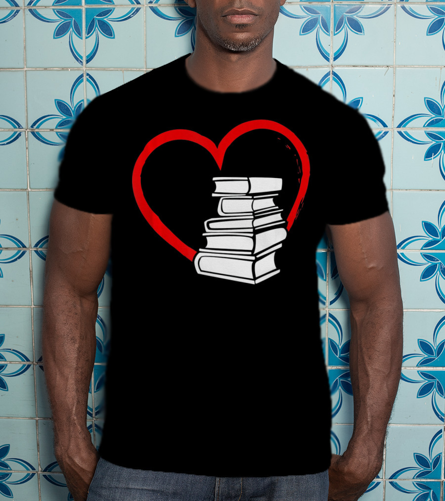 Heart And Book Stack For Book Lovers T-Shirt