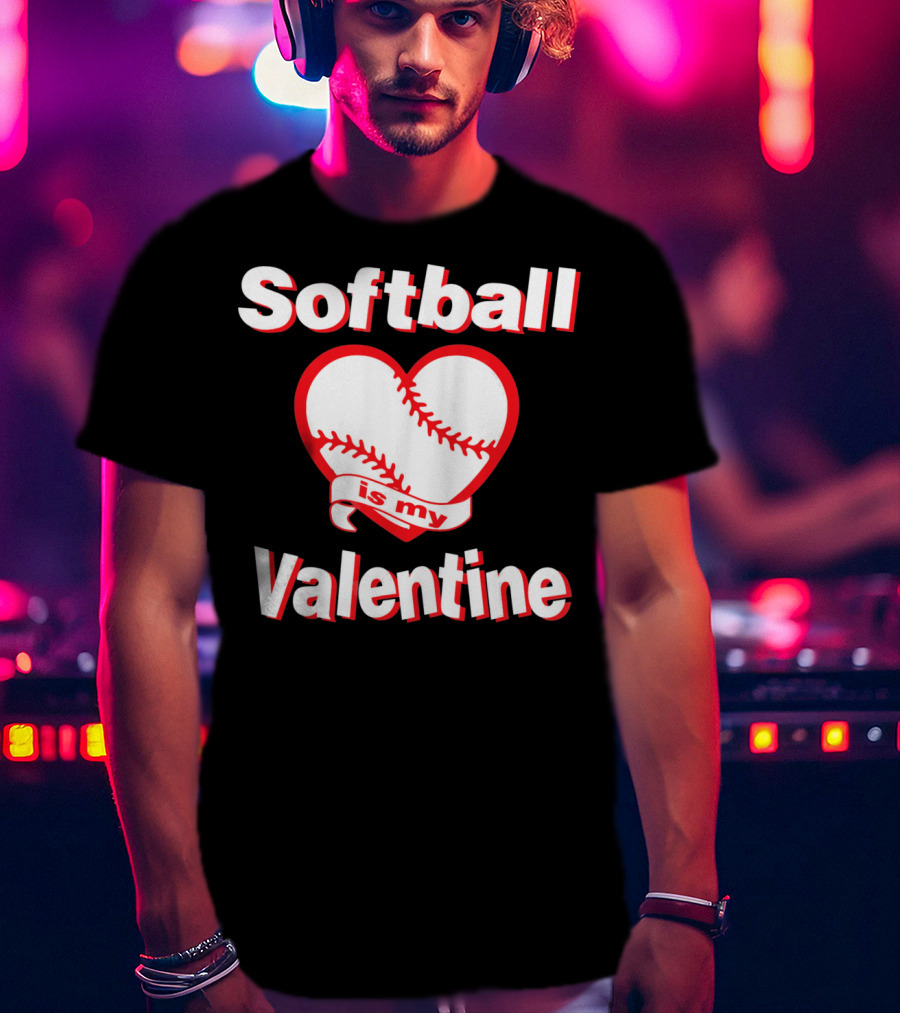 Girls Funny Cute Softball Is My Valentine T-Shirt