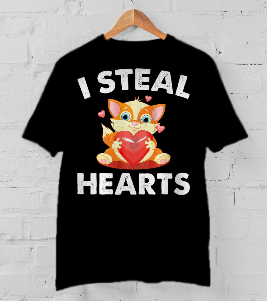 I Steal Hearts Kids Kitty Valentines Day T-Shirt