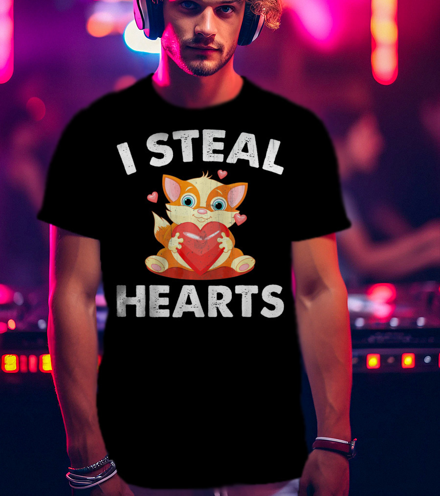 I Steal Hearts Kids Kitty Valentines Day T-Shirt
