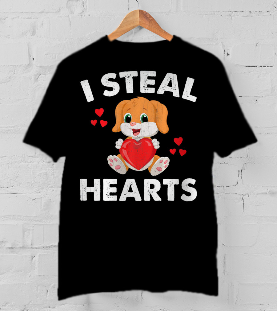 I Steal Hearts Girls Valentines Day Kids Puppy T-Shirt