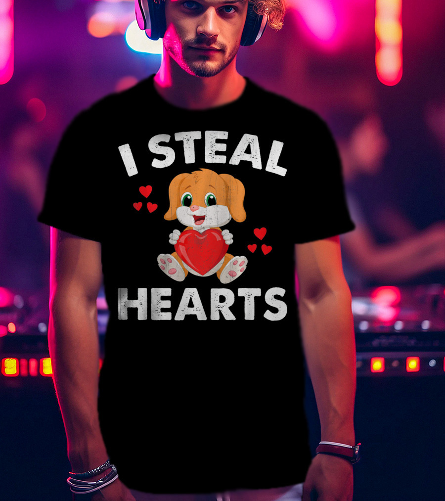 I Steal Hearts Girls Valentines Day Kids Puppy T-Shirt