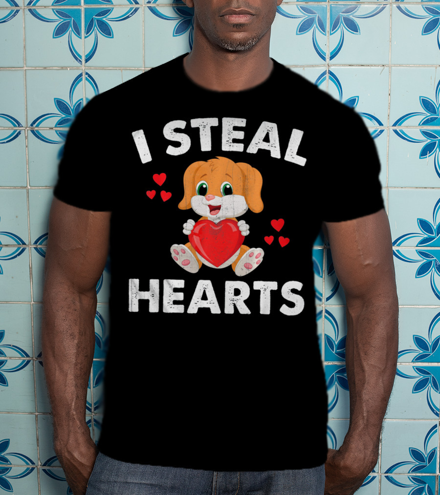 I Steal Hearts Girls Valentines Day Kids Puppy T-Shirt