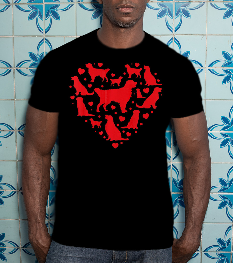 Golden Retriever Heart Silhouettes Valentine's Day T-Shirt