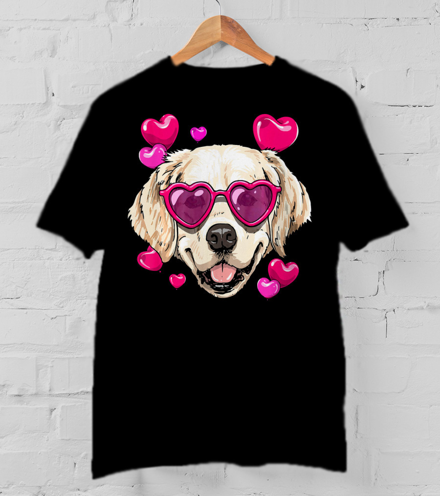 Golden Retriever Heart Sunglasses Valentine's Day Puppy Love T-Shirt