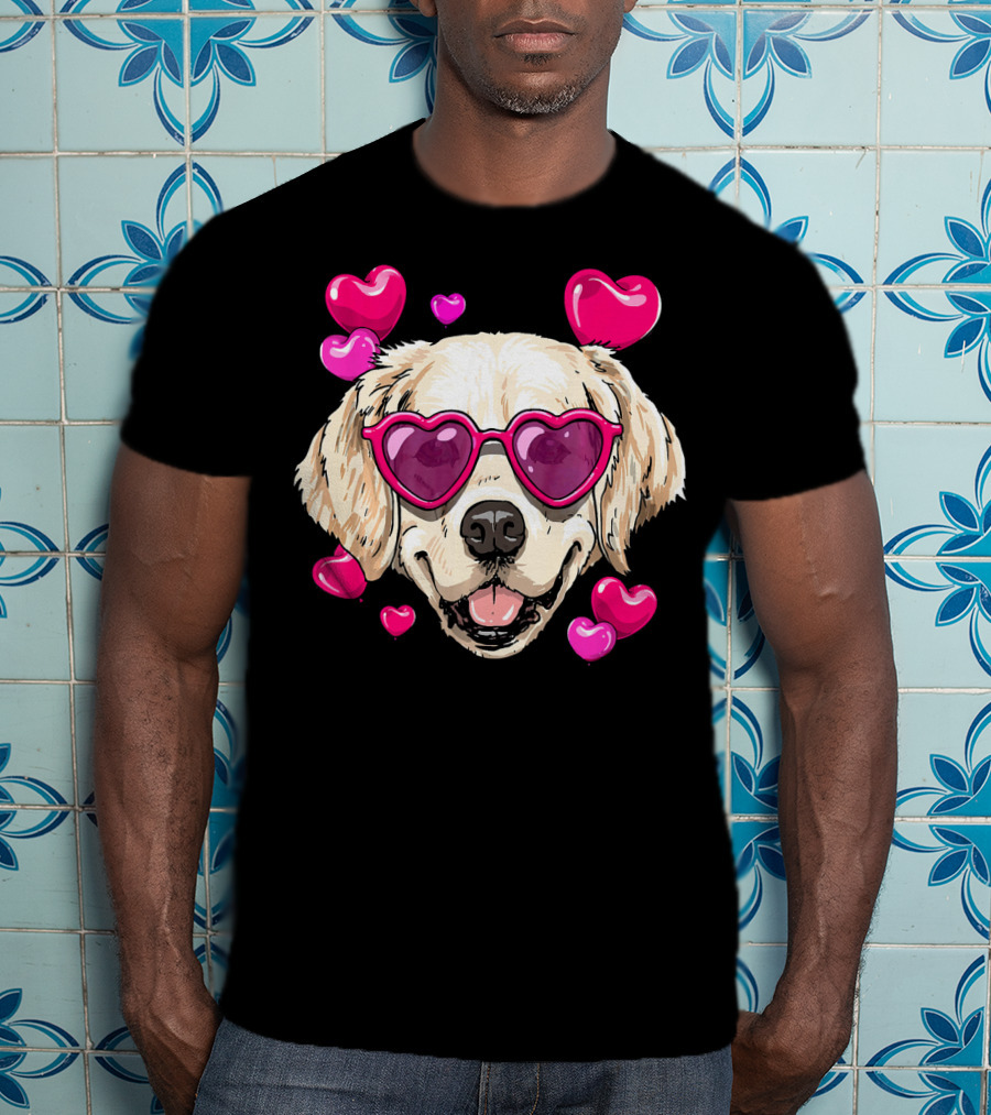 Golden Retriever Heart Sunglasses Valentine's Day Puppy Love T-Shirt