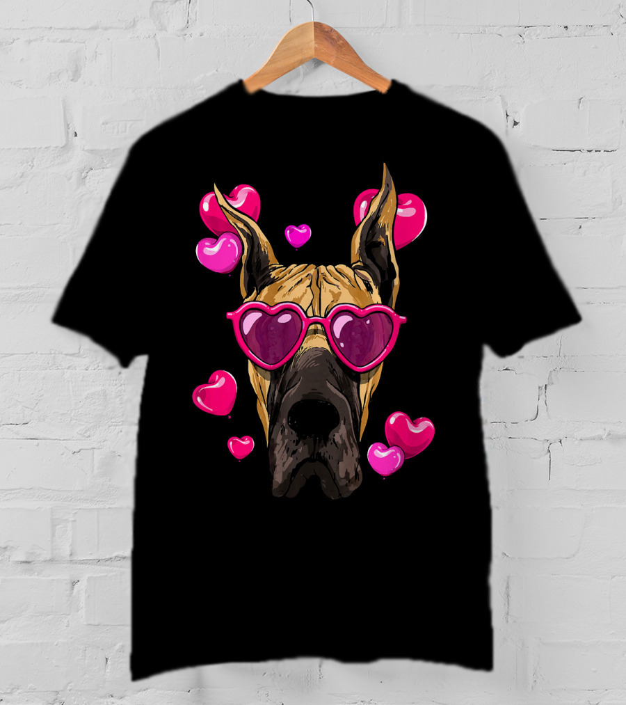 Great Dane Valentines Day Heart Sunglasses With Love Hearts T-Shirt