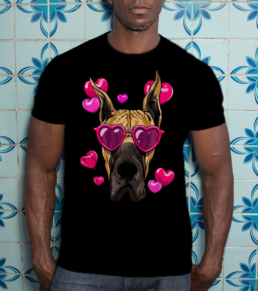Great Dane Valentines Day Heart Sunglasses With Love Hearts T-Shirt