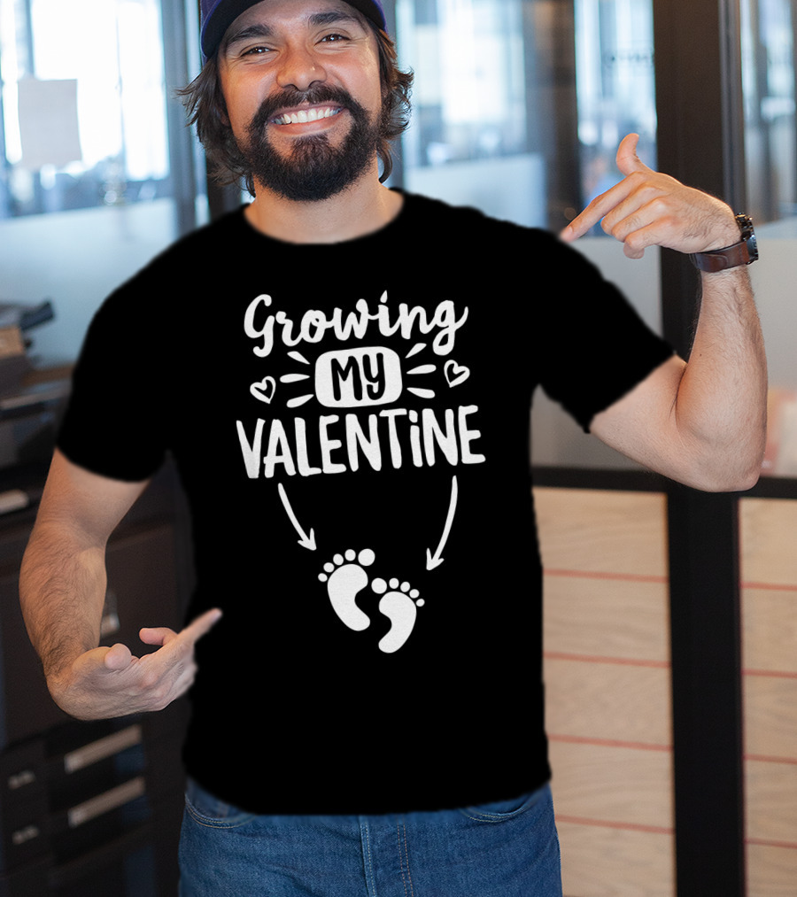 Growing My Valentine Pregnancy Announcement With Baby Footprints And Hearts T-Shirt