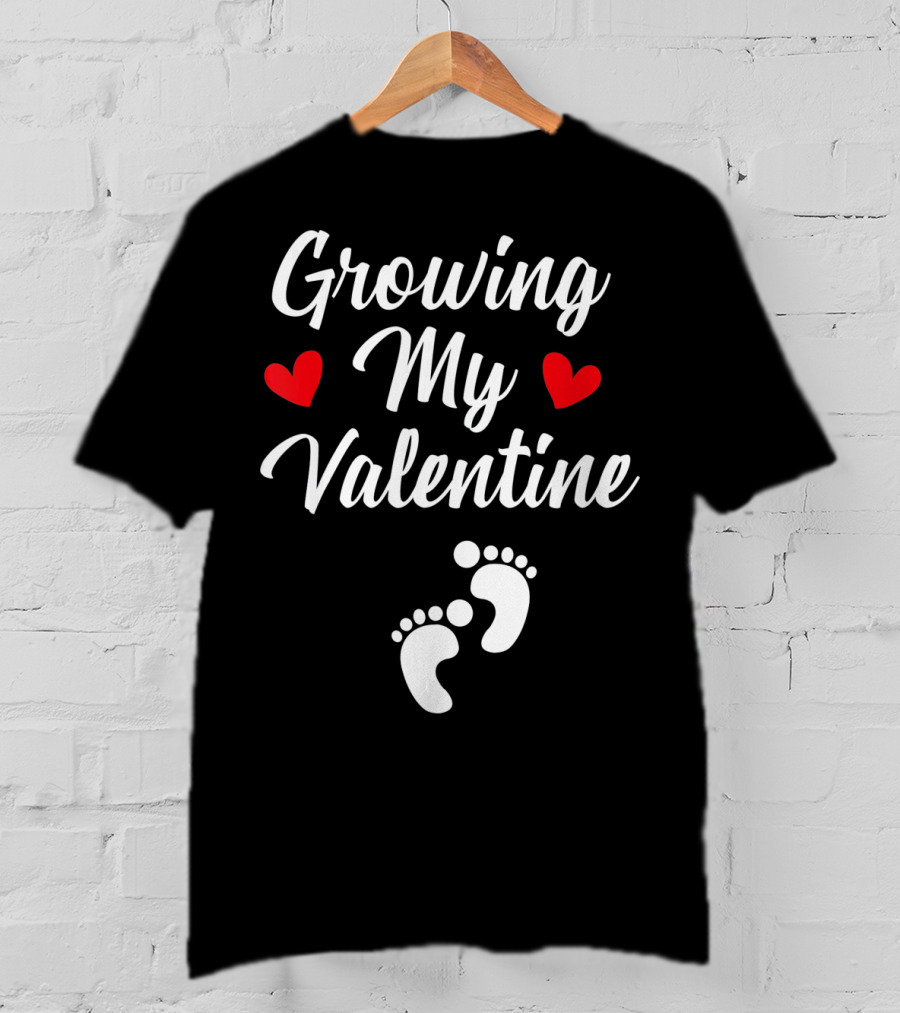 Growing My Valentine Hearts And Baby Footprints T-Shirt