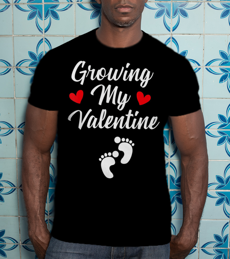 Growing My Valentine Hearts And Baby Footprints T-Shirt