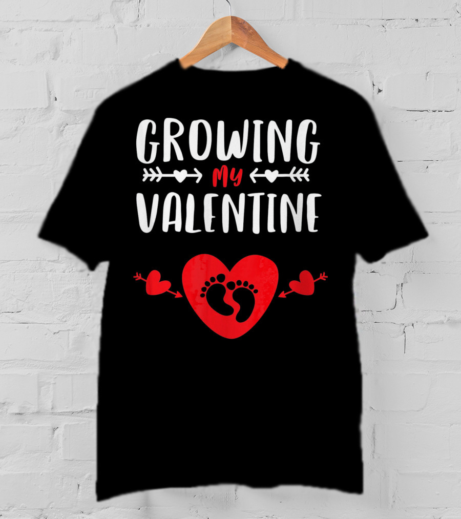 Growing My Valentine Heart Baby Footprints Arrows T-Shirt