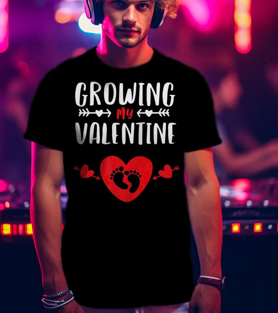 Growing My Valentine Heart Baby Footprints Arrows T-Shirt