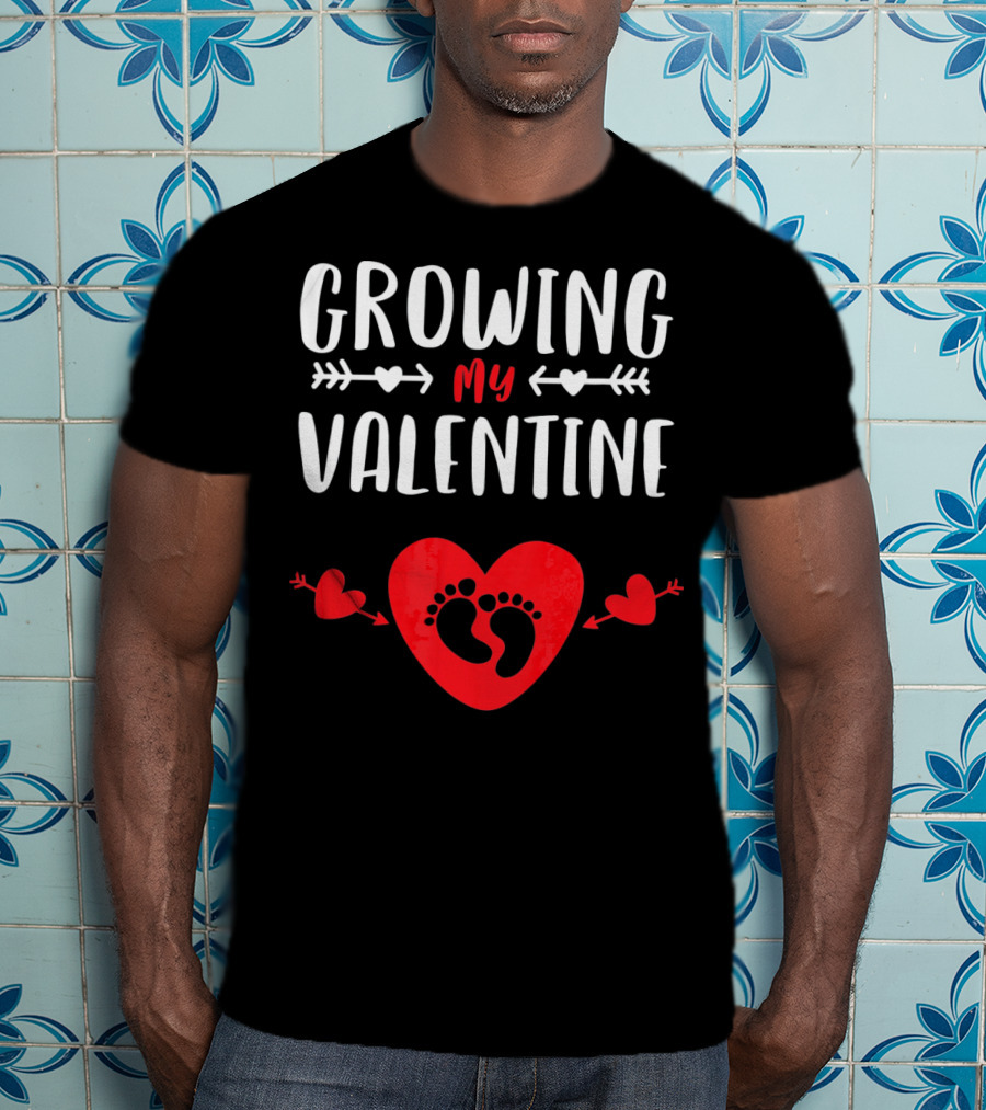 Growing My Valentine Heart Baby Footprints Arrows T-Shirt