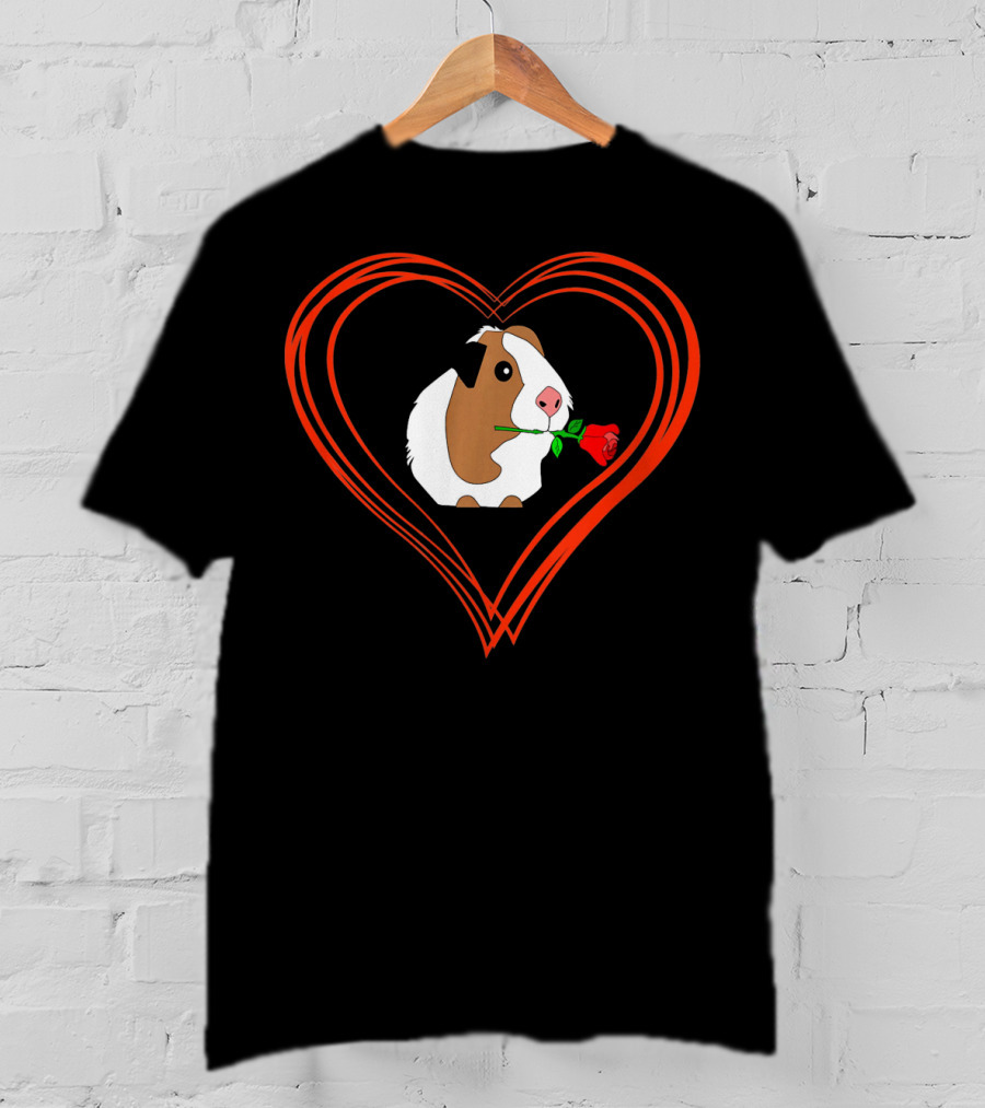 Guinea Pig With Rose In Heart Valentine Love T-Shirt