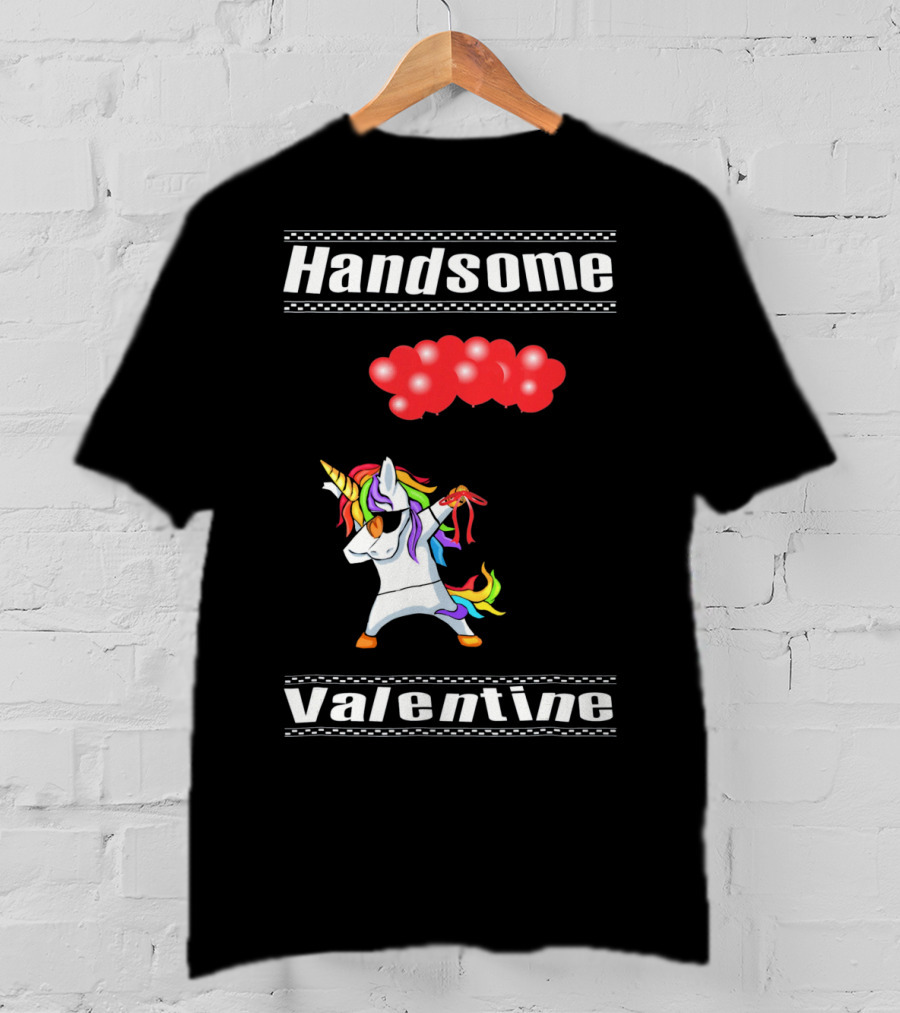 Handsome Valentine Unicorn Dab With Red Balloons T-Shirt