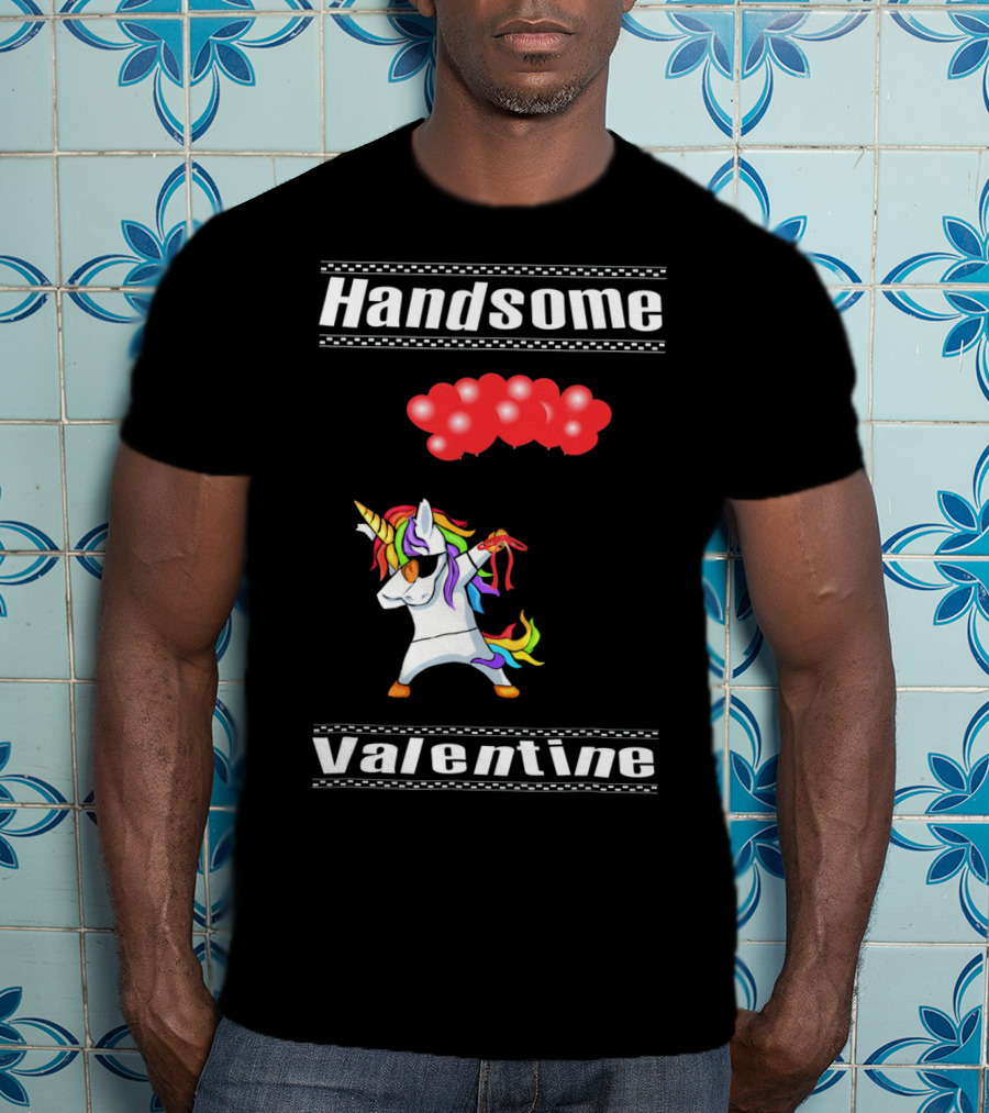 Handsome Valentine Unicorn Dab With Red Balloons T-Shirt
