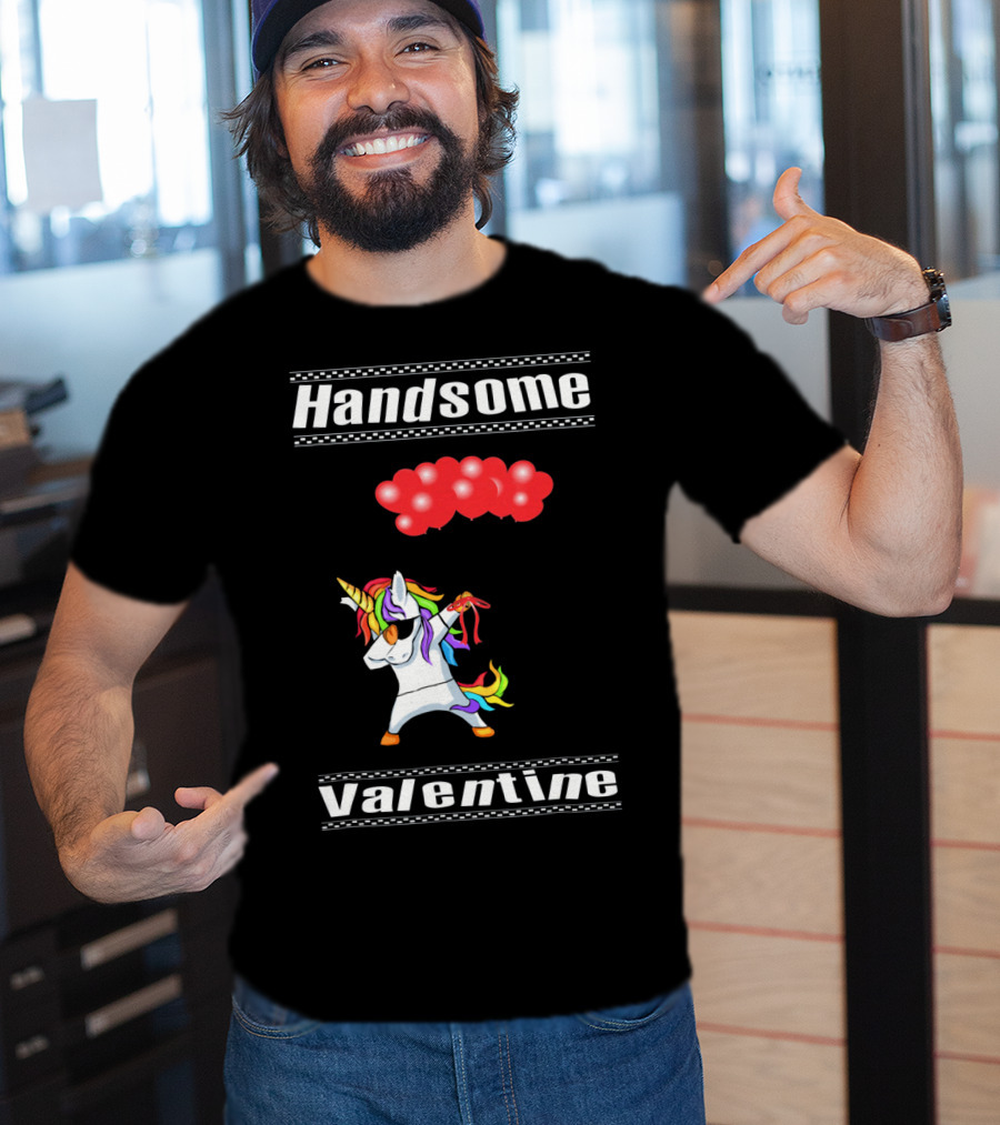 Handsome Valentine Unicorn Dab With Red Balloons T-Shirt