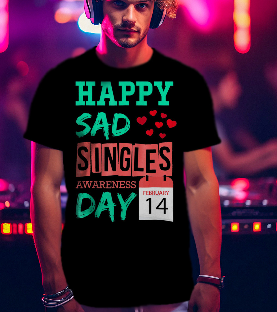 Happy SAD Singles Awareness Day February 14 With Red Hearts T-Shirt