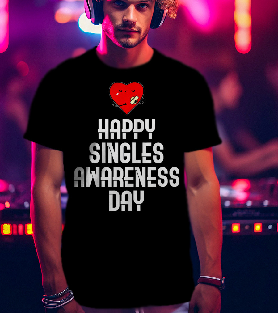 Happy Singles Awareness Day Funny Valent Heart T-Shirt