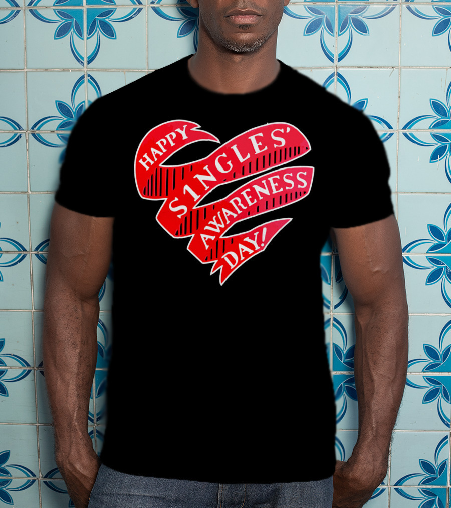 Happy Singles Awareness Day Red Ribbon Heart T-Shirt