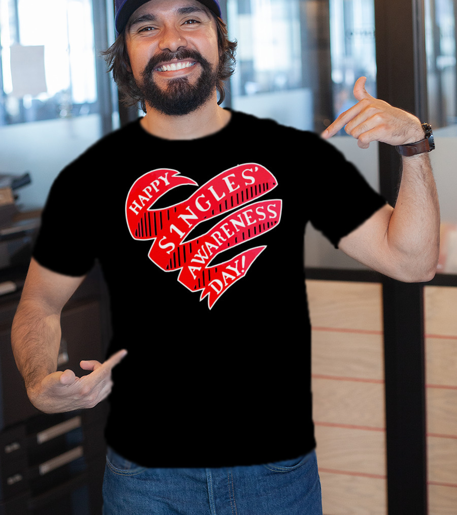 Happy Singles Awareness Day Red Ribbon Heart T-Shirt