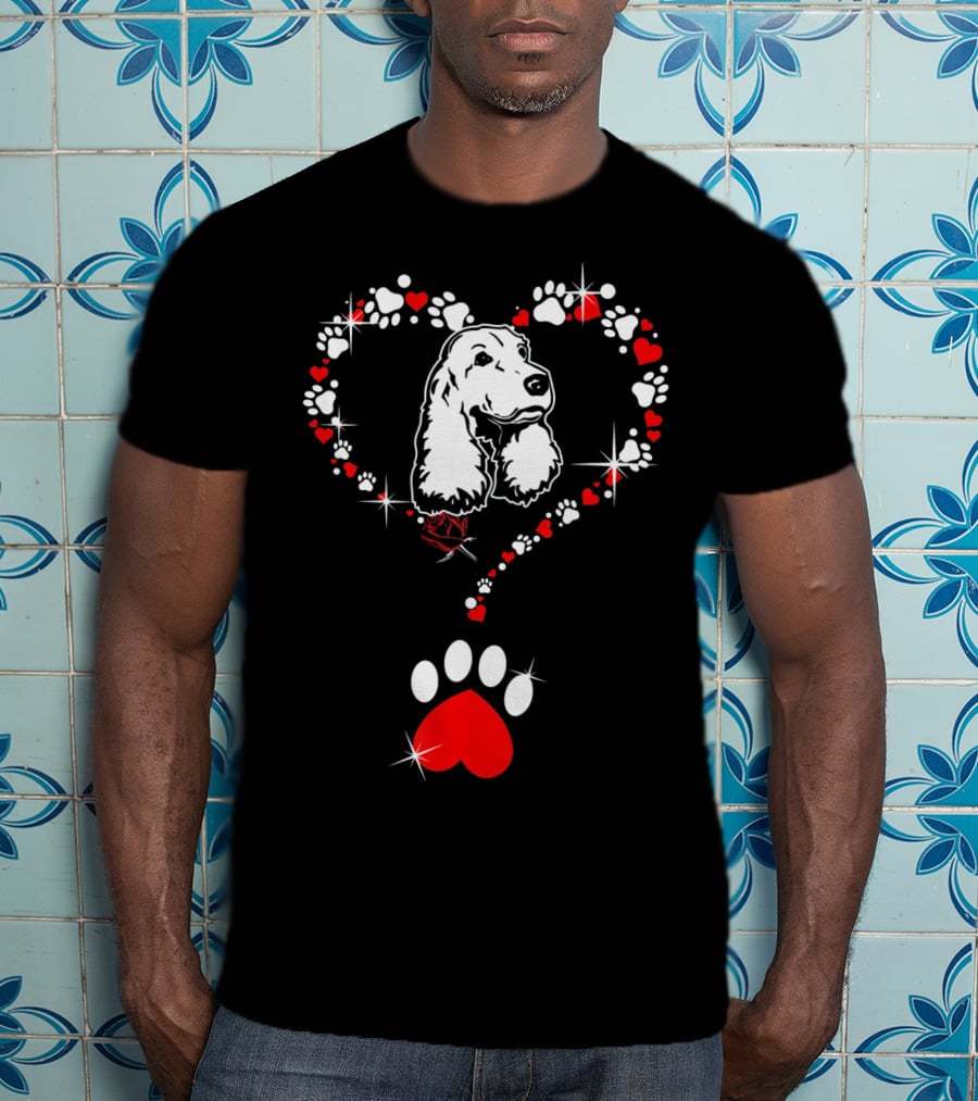 Happy Valentine Cocker Spaniel Dog Heart Paw Prints T-Shirt