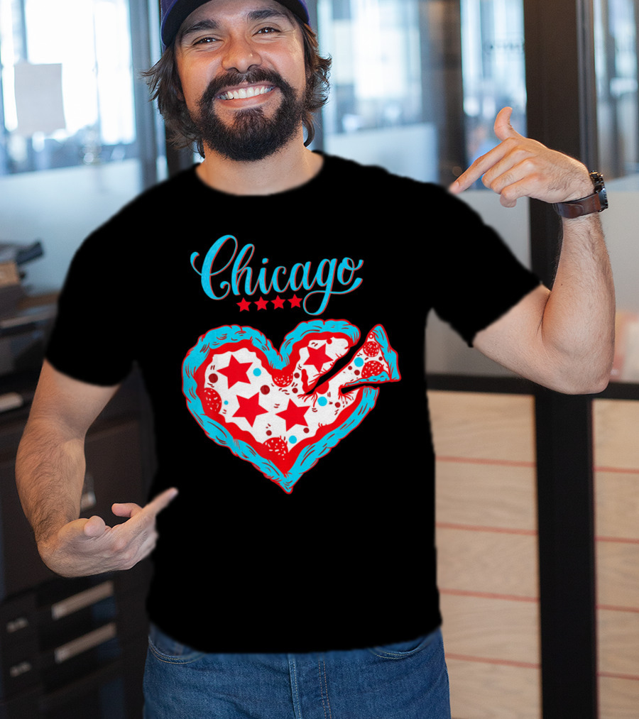 Chicago Heart Pizza Stars Valentines Day T-Shirt