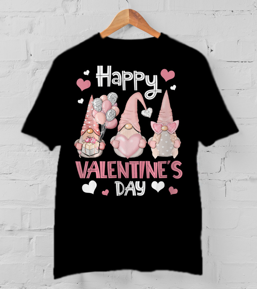 Happy Valentine's Day Nordic Gnomes With Hearts And Balloons T-Shirt