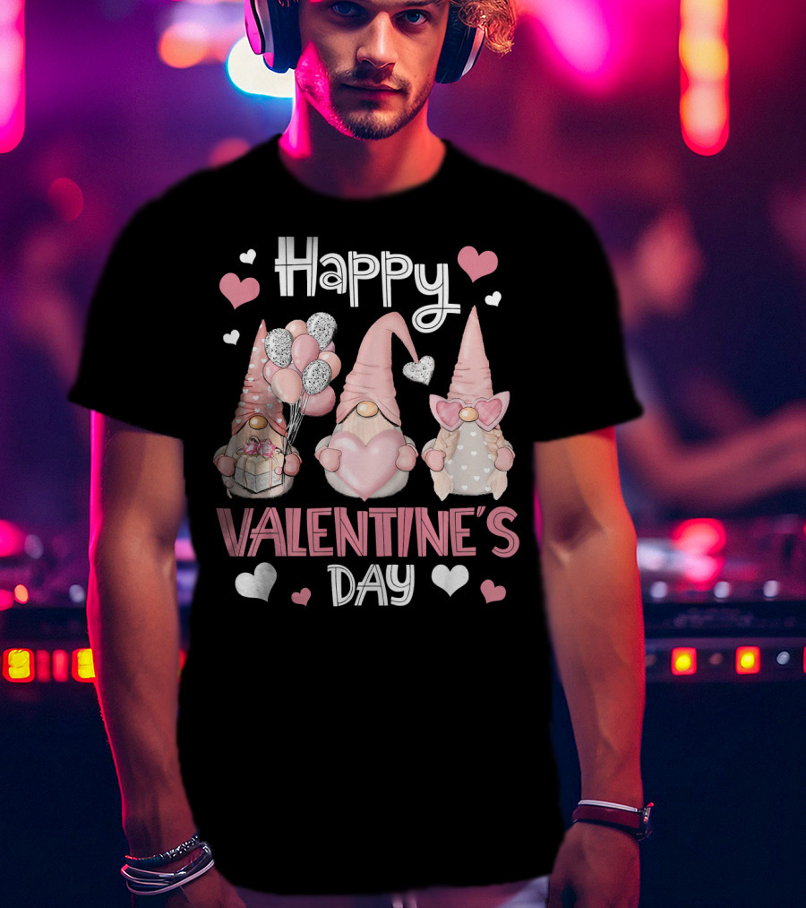 Happy Valentine's Day Nordic Gnomes With Hearts And Balloons T-Shirt