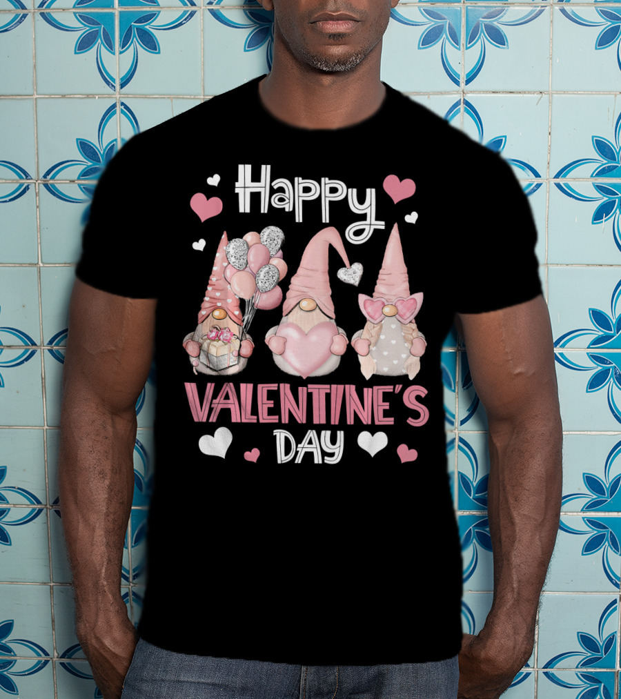 Happy Valentine's Day Nordic Gnomes With Hearts And Balloons T-Shirt