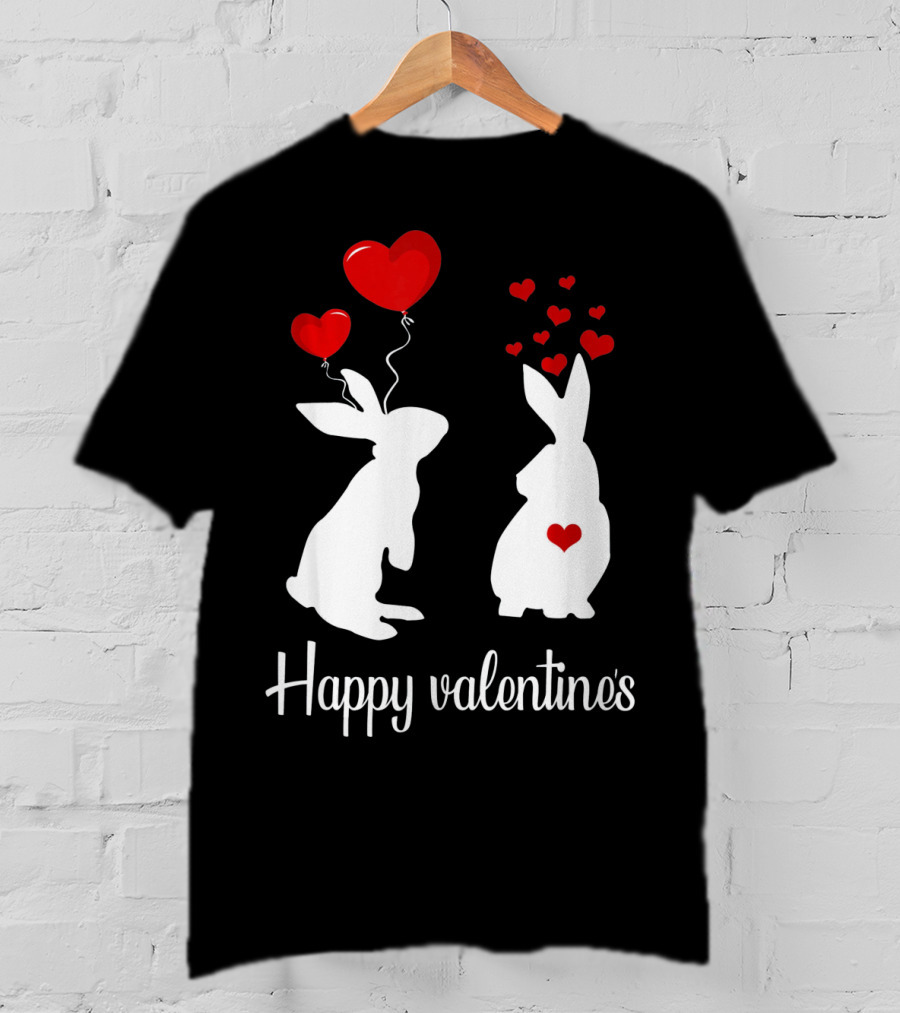 Happy Valentine's White Rabbits With Red Heart Balloons T-Shirt
