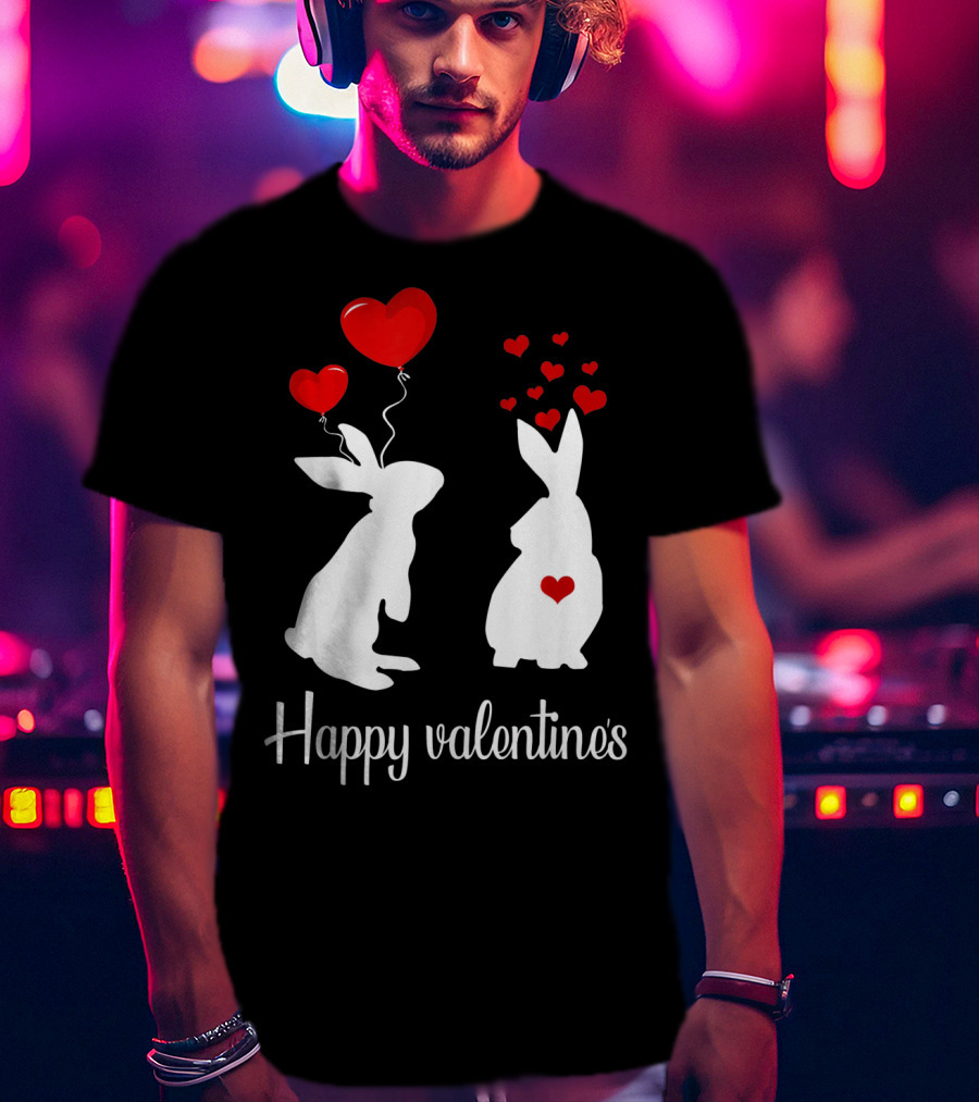 Happy Valentine's White Rabbits With Red Heart Balloons T-Shirt