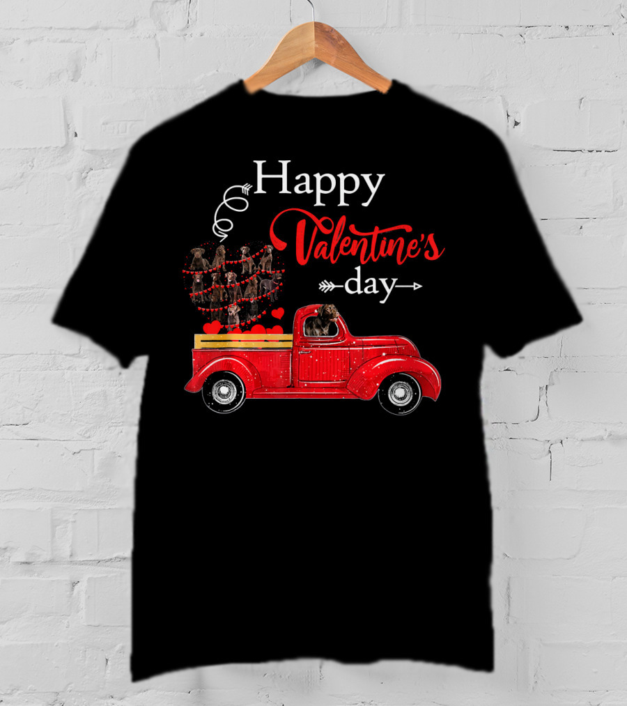 Happy Valentine's Day Truck With Heart And Dogs T-Shirt