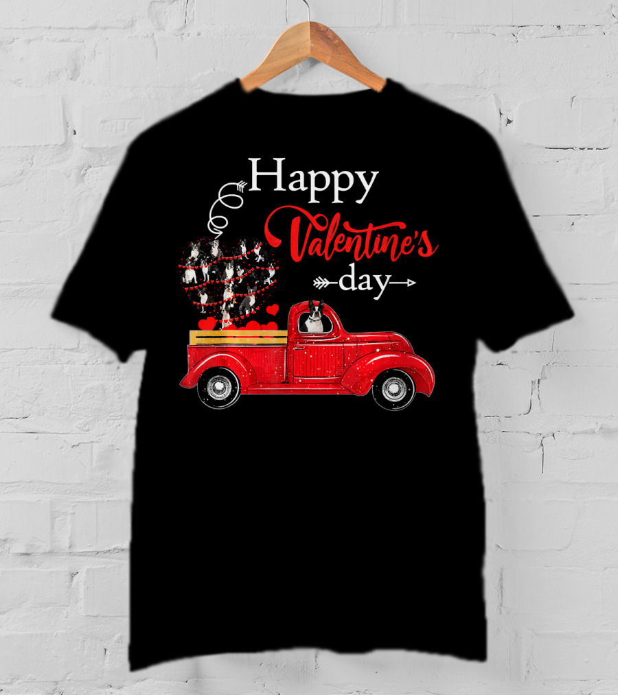 Happy Valentine's Day Truck With Heart And Love Balloons T-Shirt