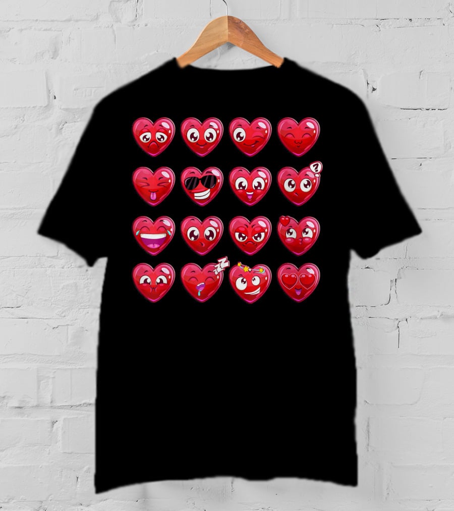 Heart Emojis Valentines Day Funny Emotic Expressions Cute Faces T-Shirt