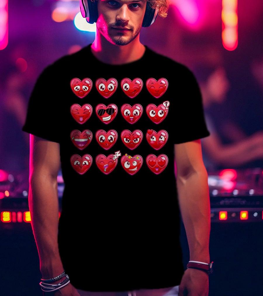Heart Emojis Valentines Day Funny Emotic Expressions Cute Faces T-Shirt