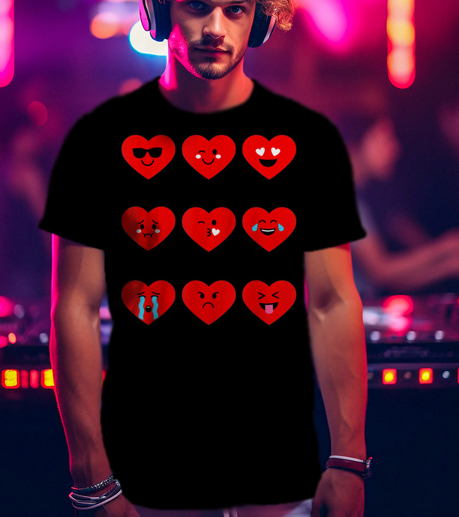 Heart Emoticon Valentines With Cute Faces And Expressions T-Shirt